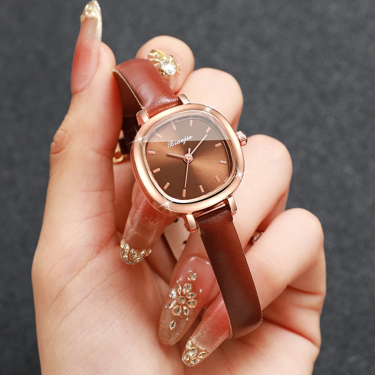 Elegant Square Dial Women Quartz Watch Fashion Ultra-thin Leather Strap Wristwatches Girls Clock Reloj Mujer (Without Box)