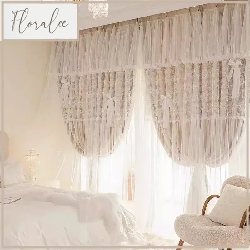 

Embroidered Blackout Double Curtains For Living Dining Room Bedroom Yarn One Princess Girl's Room Flower Curtains Customize