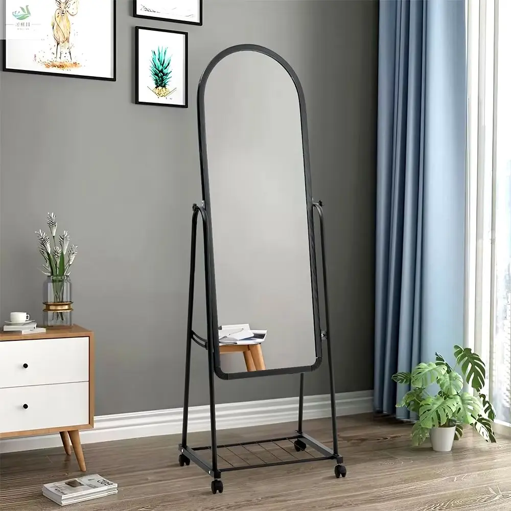 Black Full Length Rolling Mirror with Bracket