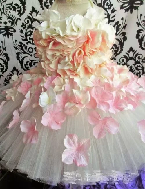 Girls White Tutu Dress Kids Tulle Dress with Red Petals Flower and Ribbon Bow Children Birthday Bridal Wedding Costume Dresses - view 2