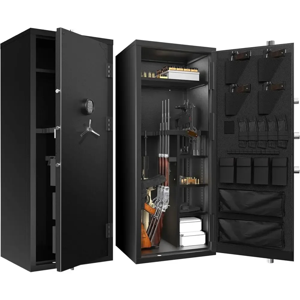 Firearm Safe with 30-Gun Capacity, Removable Shelves, Silent Operation, External Battery, LED Lighting, Key-Locking Door Organiz