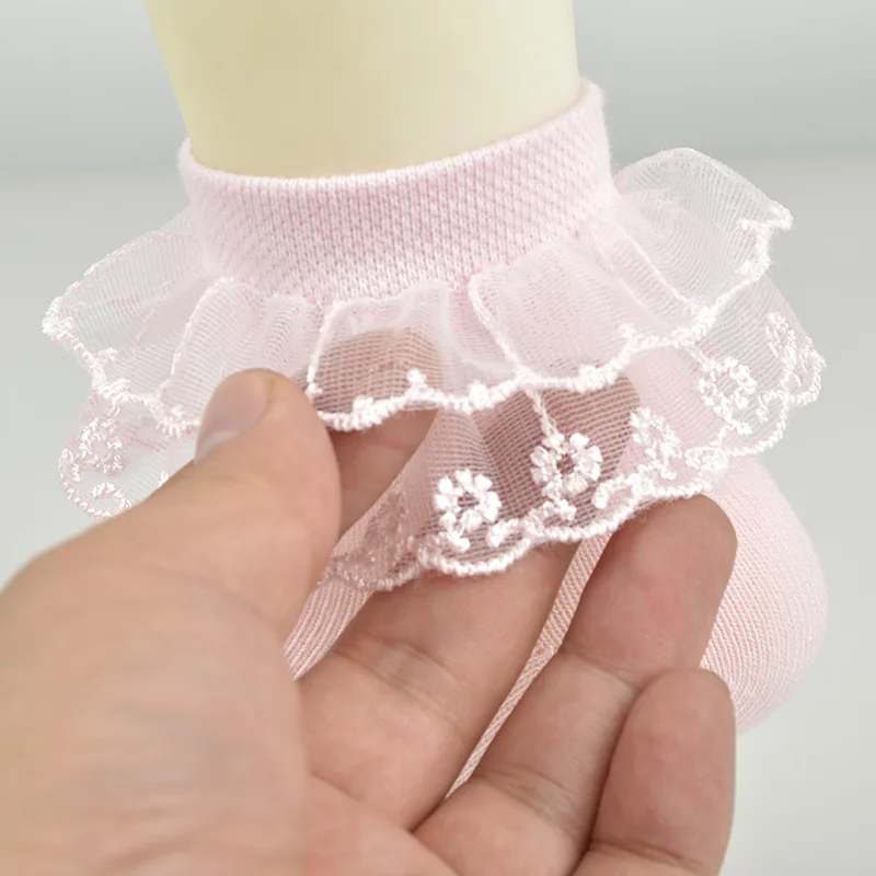 1Pairs Cotton Lace Ruffle Princess Mesh Breathable Socks Children Ankle Short Sock White Pink Blue Baby Girls Kids Toddler image 4