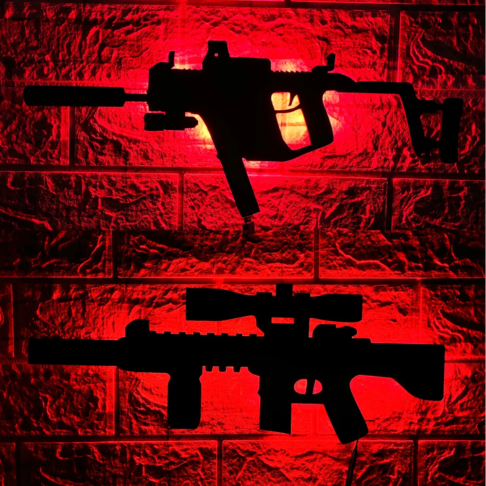3D creative LED wooden board gun shaped luminous wall lamp interior background decoration USB colorful night light 40 cm long