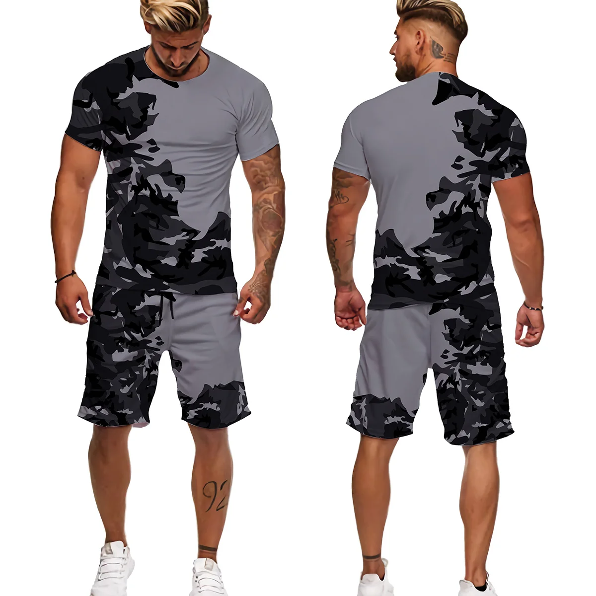 Summer Sports Suits For Men Set Camouflage 3D Printed Outdoor Casual Jogging Suits T Shirts +Shorts 2 Piece Outfits Man Clothing