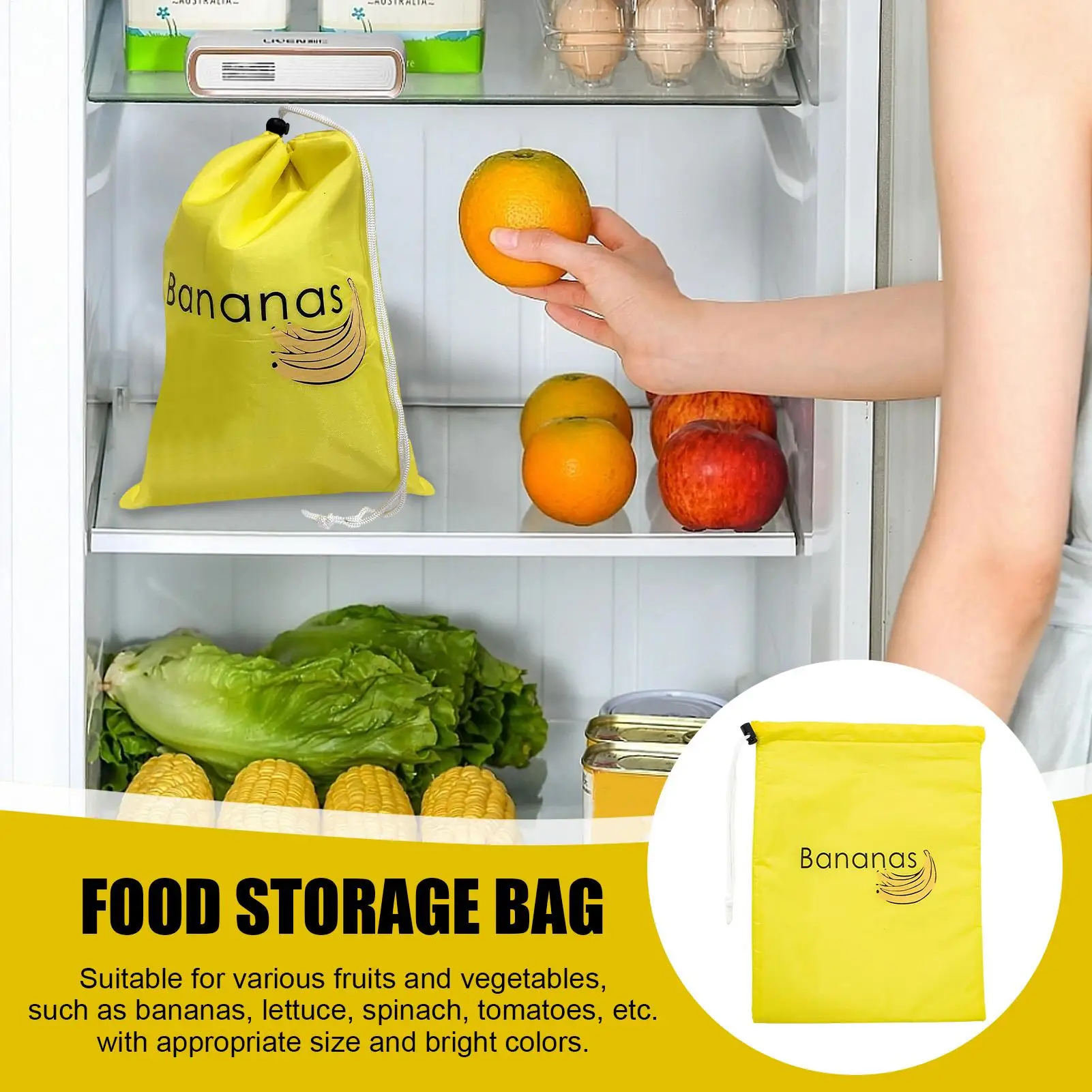 1pc Insulated Fresh-Keeper Bag - Reusable Storage Organizer For Bananas, Lettuce & Vegetables Drawstring Closure Shopping Bags
