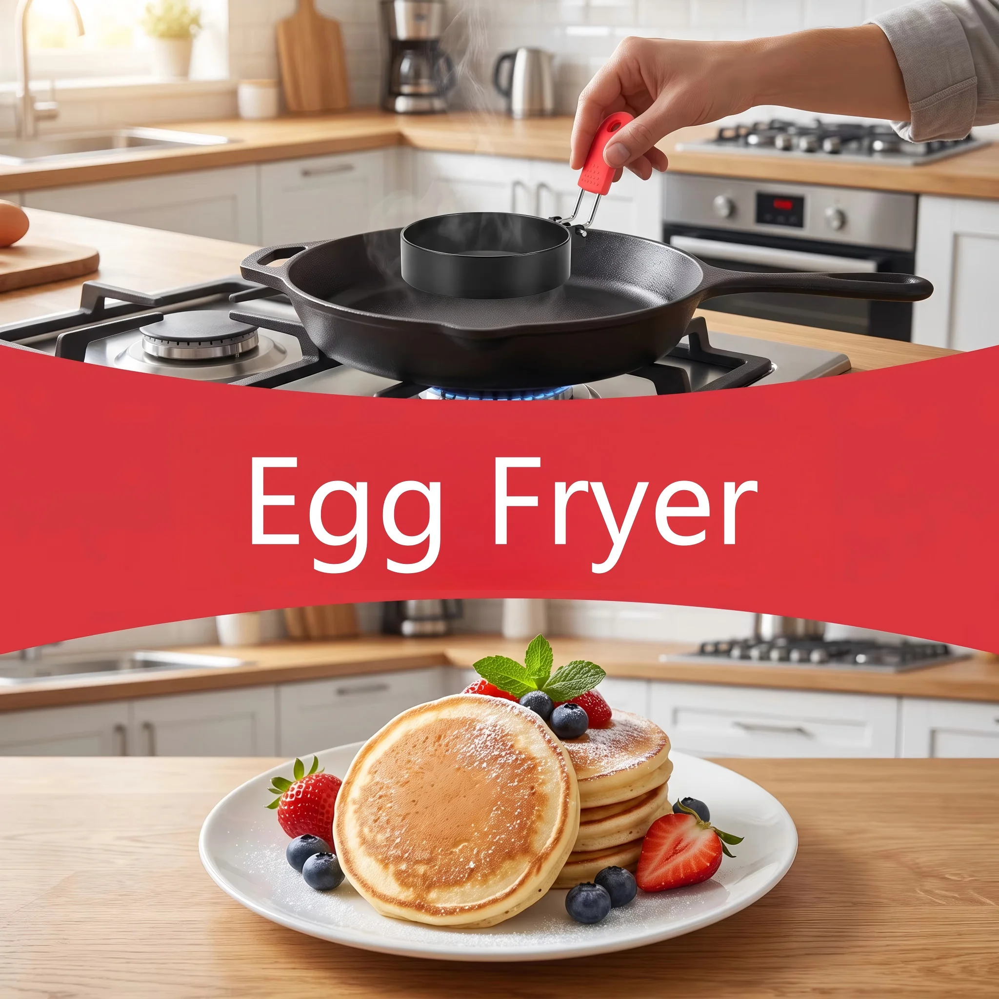Non-Stick Round Egg Rings with Heat-Resistant Silicone Handles for Eggs, Burger Patties & Breakfast Cooking