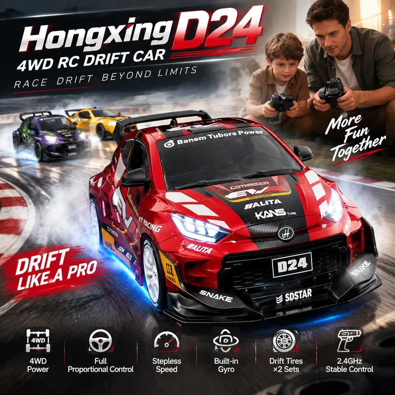 Hongxing D24 4WD RC Drift Car Full Proportional Gyro Stepless Speed Remote Control Racing Vehicle For Adult Hobby