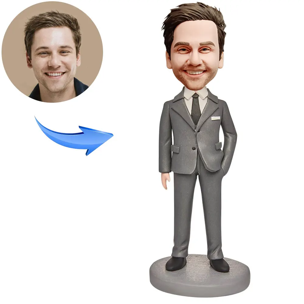 Custom Bobblehead Figurine Personalized,Business Suit White Collar Custom Bobblehead,Customized Gifts for Boss