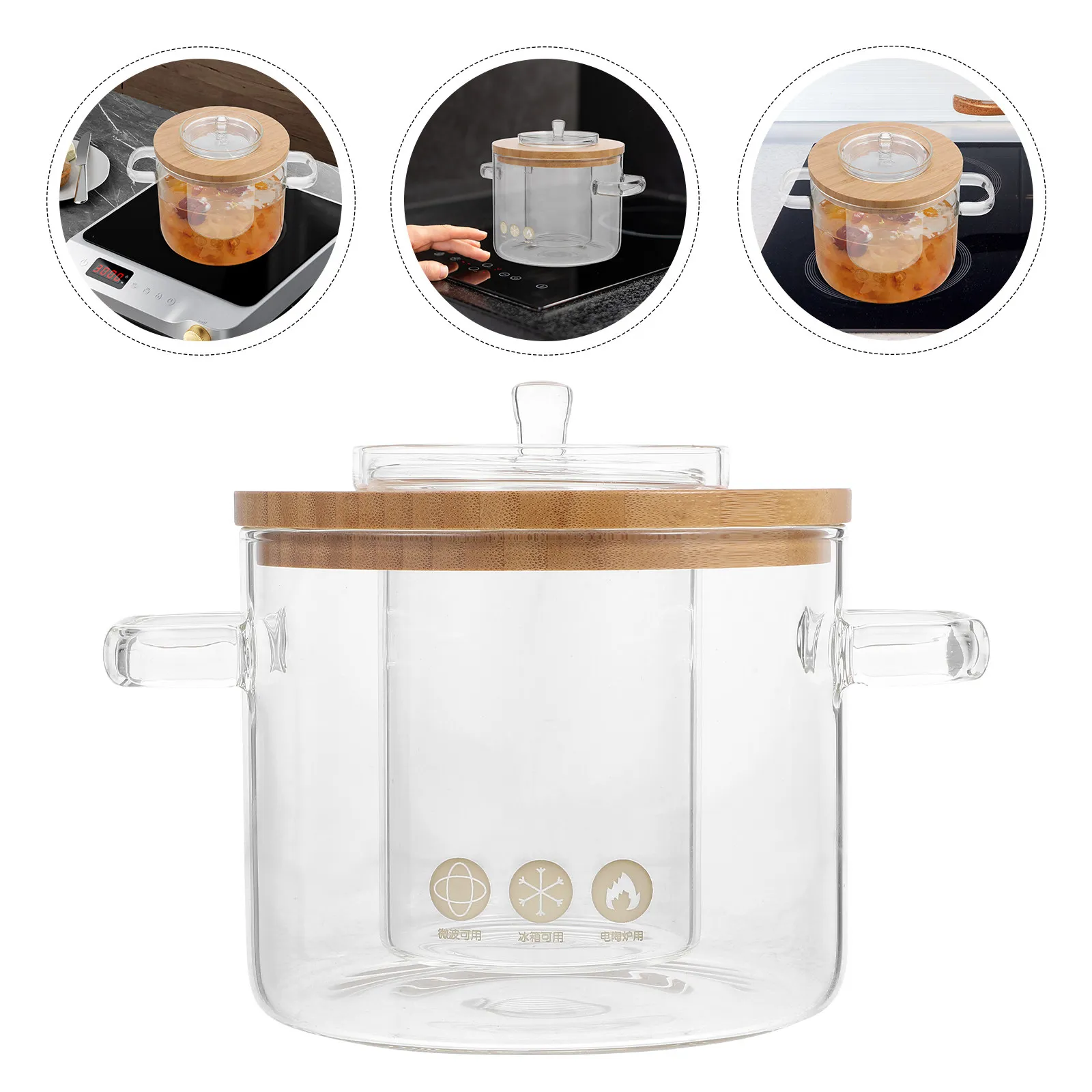 Clear Glass Stew Pot Double Handle Heat Resistant Cubilose Cooking Pot Easy Clean Kitchen Stockpot for Soup Pasta