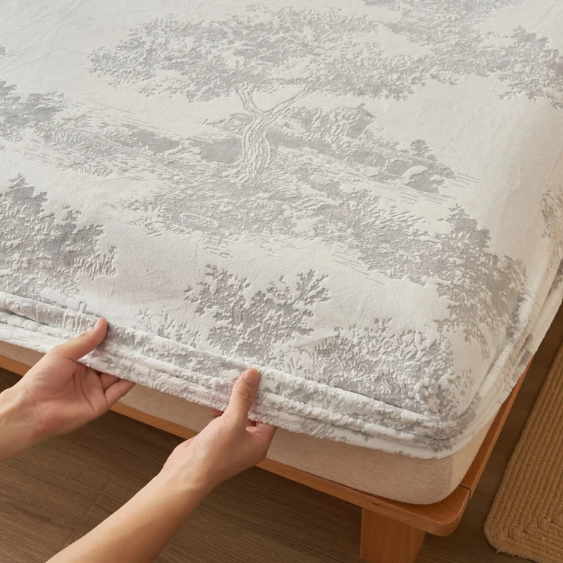 Thicken Winter Bedsheet Plant Style Bed Cover Velvet Fitted Sheet for Home Warm Bed Linen drap de lit	 (Pillowcase Need Order)