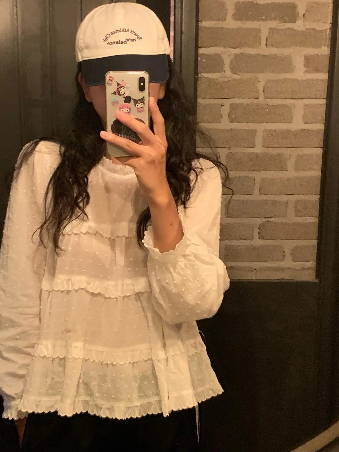 

Sweet Lace Trim Splice Polka Dot round Ne Long Sve Women's irt Loose Doll Sle Top Spring 2025 Faion Ladies' Premium