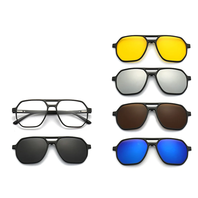 VCKA Big Frame Polarized Myopia Sunglasses 6 in 1 Prescription Magnetic Clip Men Women Glasses Custom Optical Eyewear -0.5 to-10
