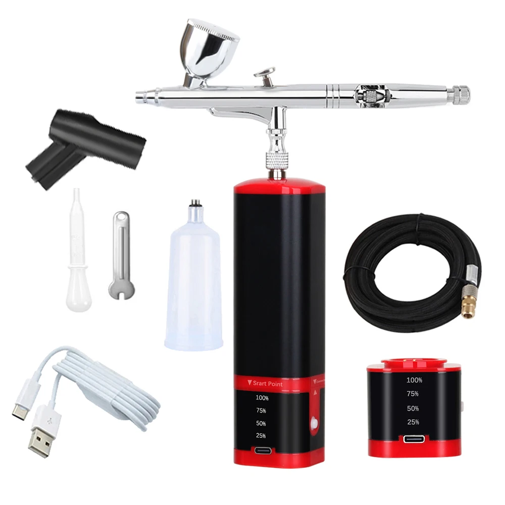 Cordless Airbrush Kit Replaceable  Portable Mini Air Brush Compressor for Barber, Nail, Cake, Miniature, Model, Leather A