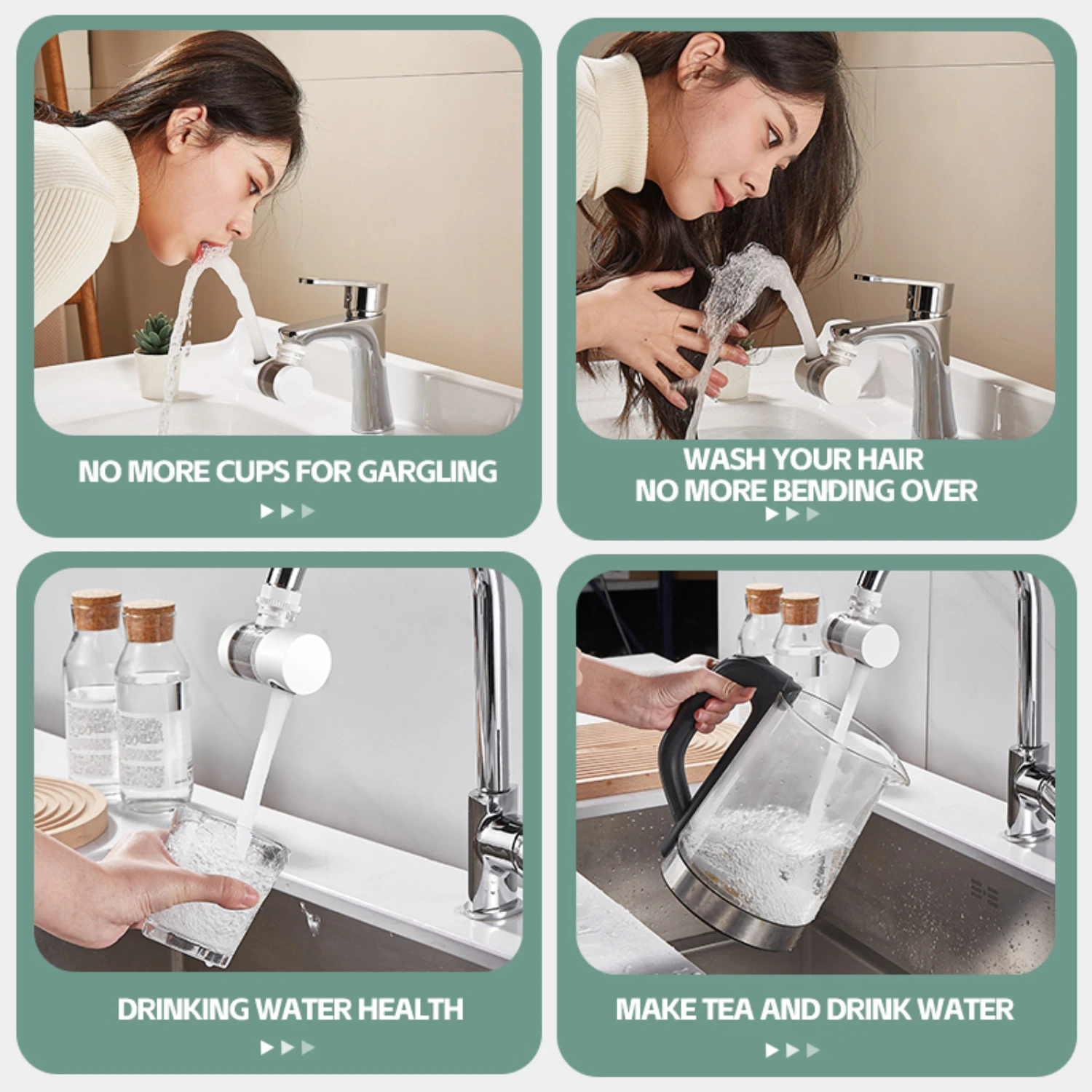 Faucet Water Filter with  ° Rotation, Stainless Steel and PP Cotton Filter , Suitable  Various Faucet Interfaces