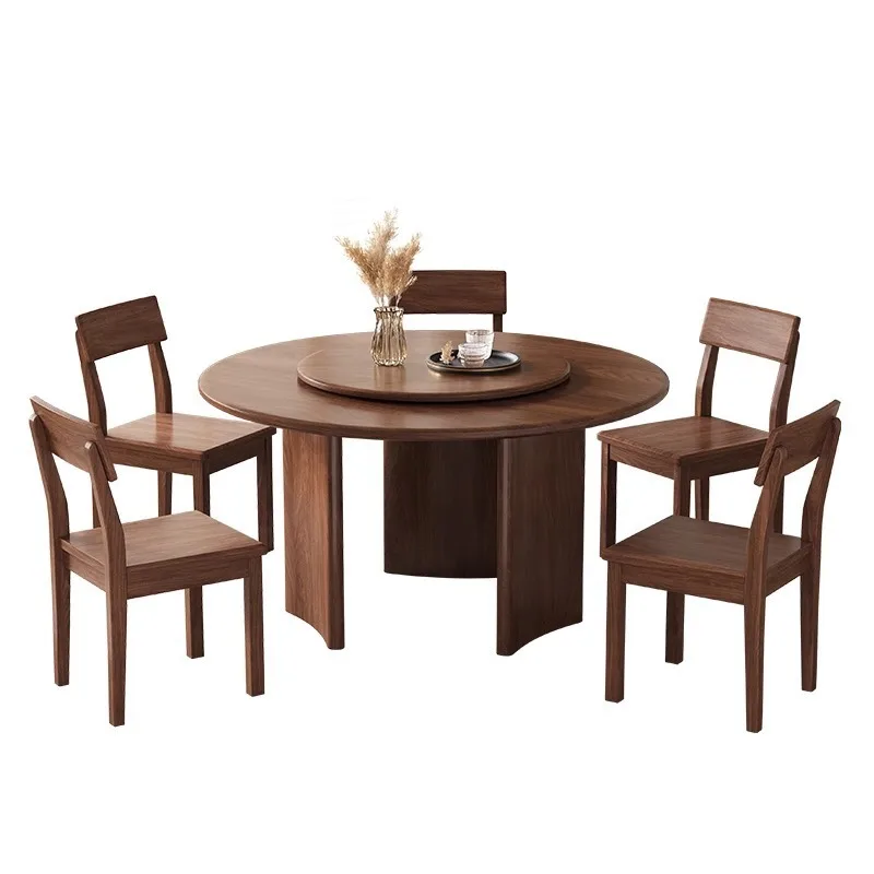

Black walnut home, round dining table pure solid wood modern simple turntable dining table living room round dining table