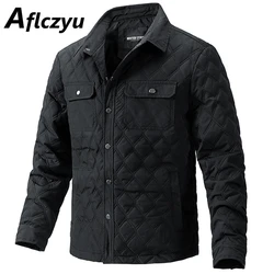 Autumn Winter Thick Jacket Men Solid Color Turndown Collar Jacket Fashion Casual Button Jackets Coats Black Outerwear