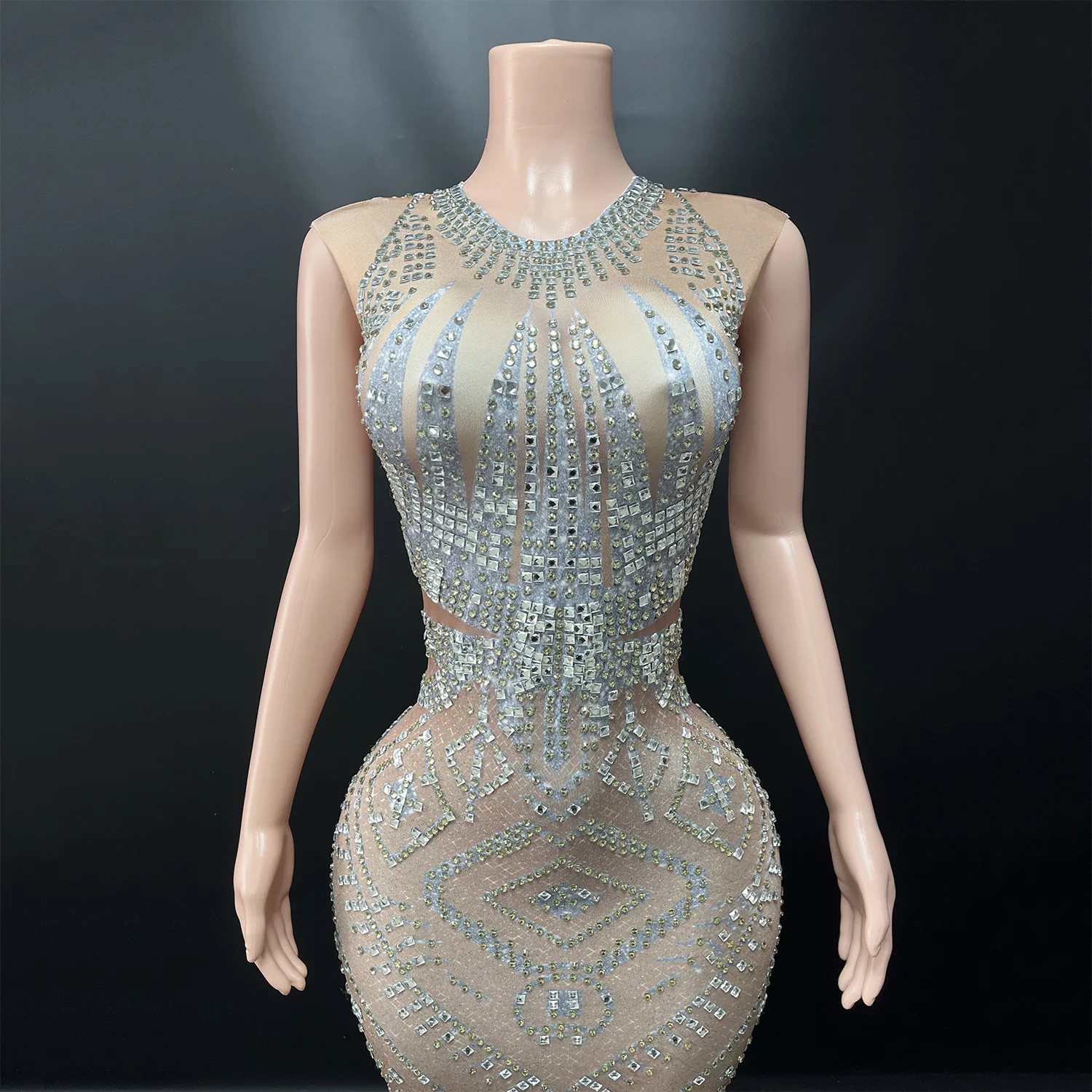 Luxe diners mesh avondjurk sexy vrouwen cocktailparty verjaardag baljurk high-end sprankelende kristallen fotoshoot dragen