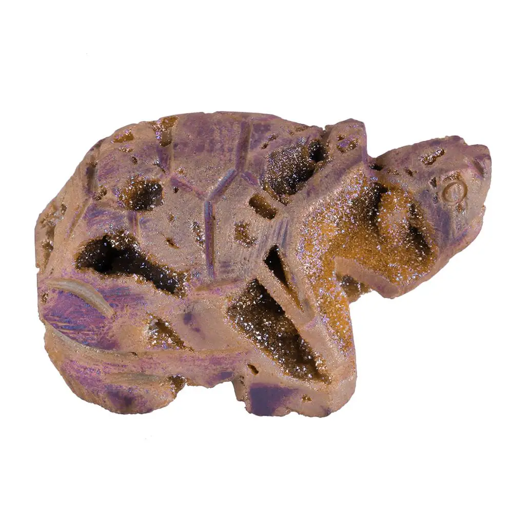 

TUMBEELLUWA Titanium Coated Druzy Geode Onyx Turtle Tortoise Animal Carved, Crystal Healing Pocket Guardian Figurine Decor 1.8''
