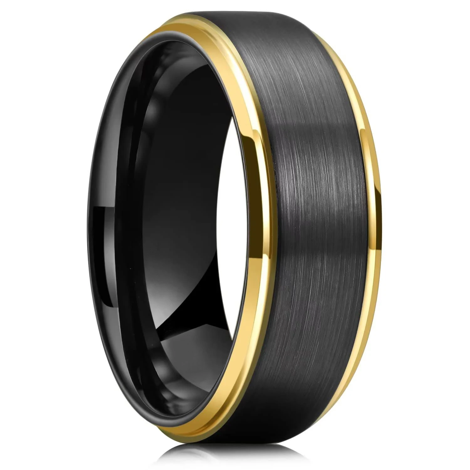 Fashion 8mm Black Brushed Titanium Stainless Steel Rings for Men Women Rose Gold Color Step Edge Men Rings Wedding Party Jewelry