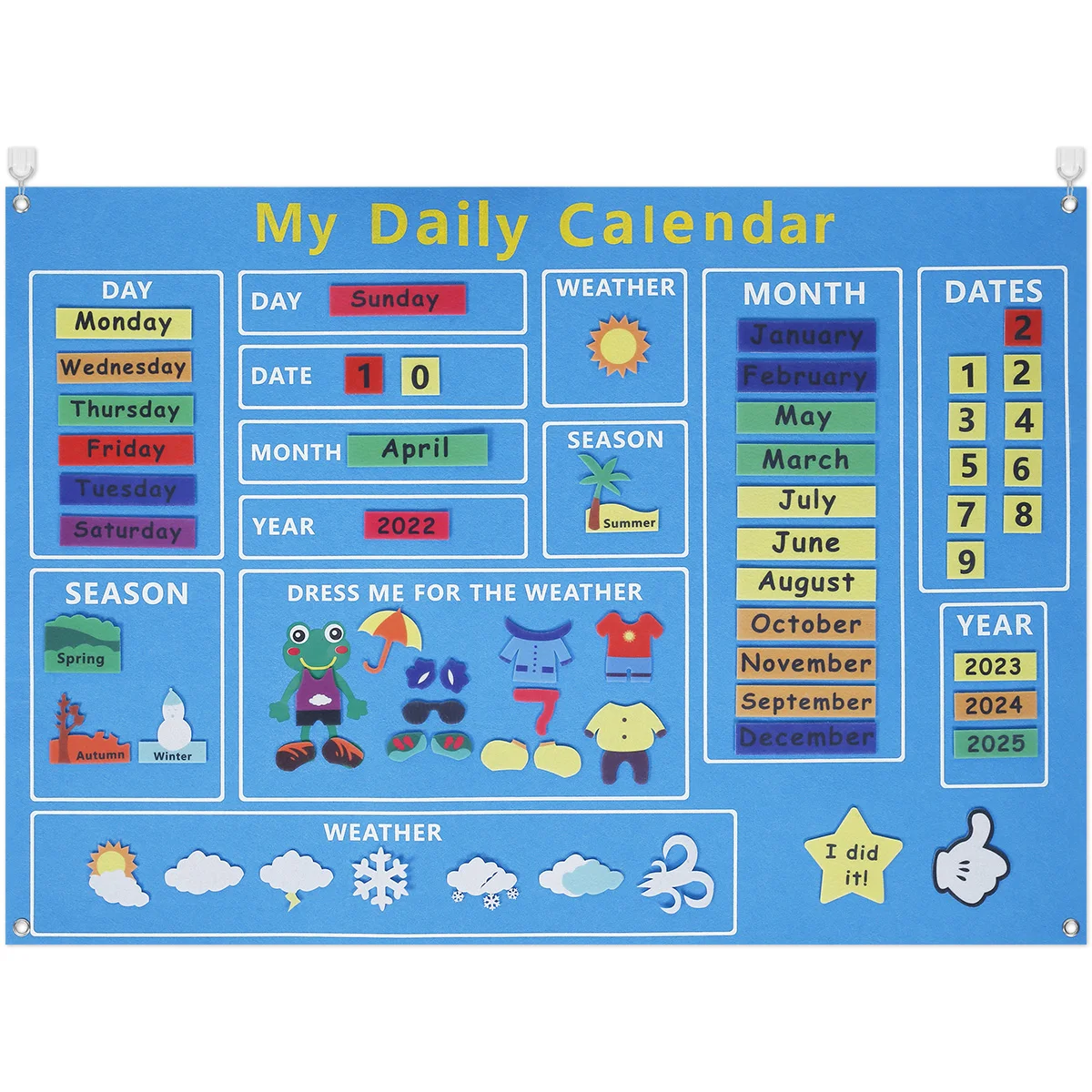 Il mio primo calendario giornaliero in feltro per i più piccoli 100x70 cm Calendario oggi Grafico da appendere per la parete Data Meteo Stagione Mese