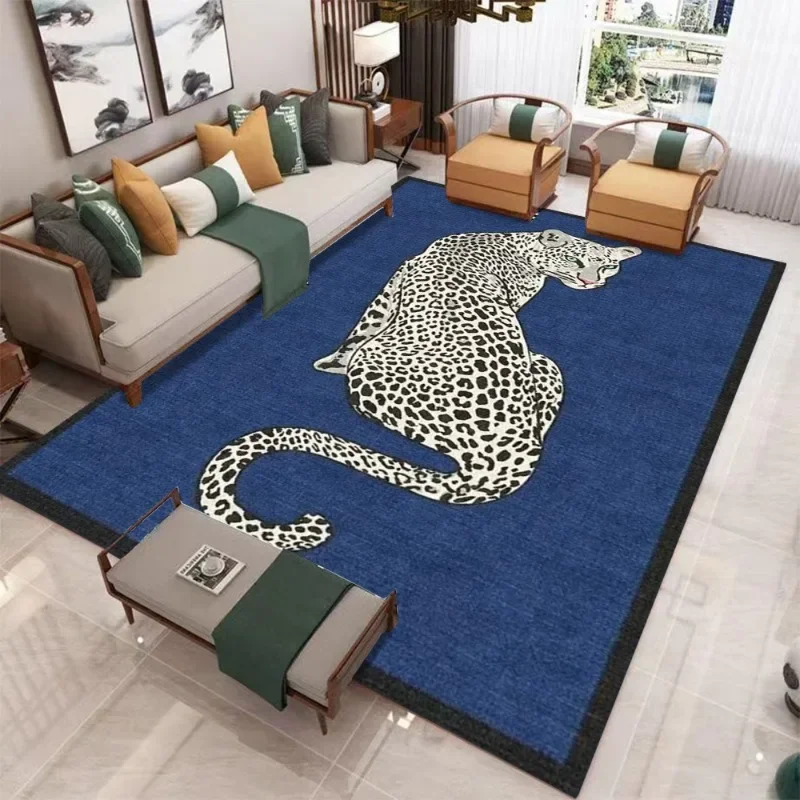Large Green Background Carpet Orange Black Striped Tiger Living Room Side Table Lamp Clock Green Trees Window Home DecorMat