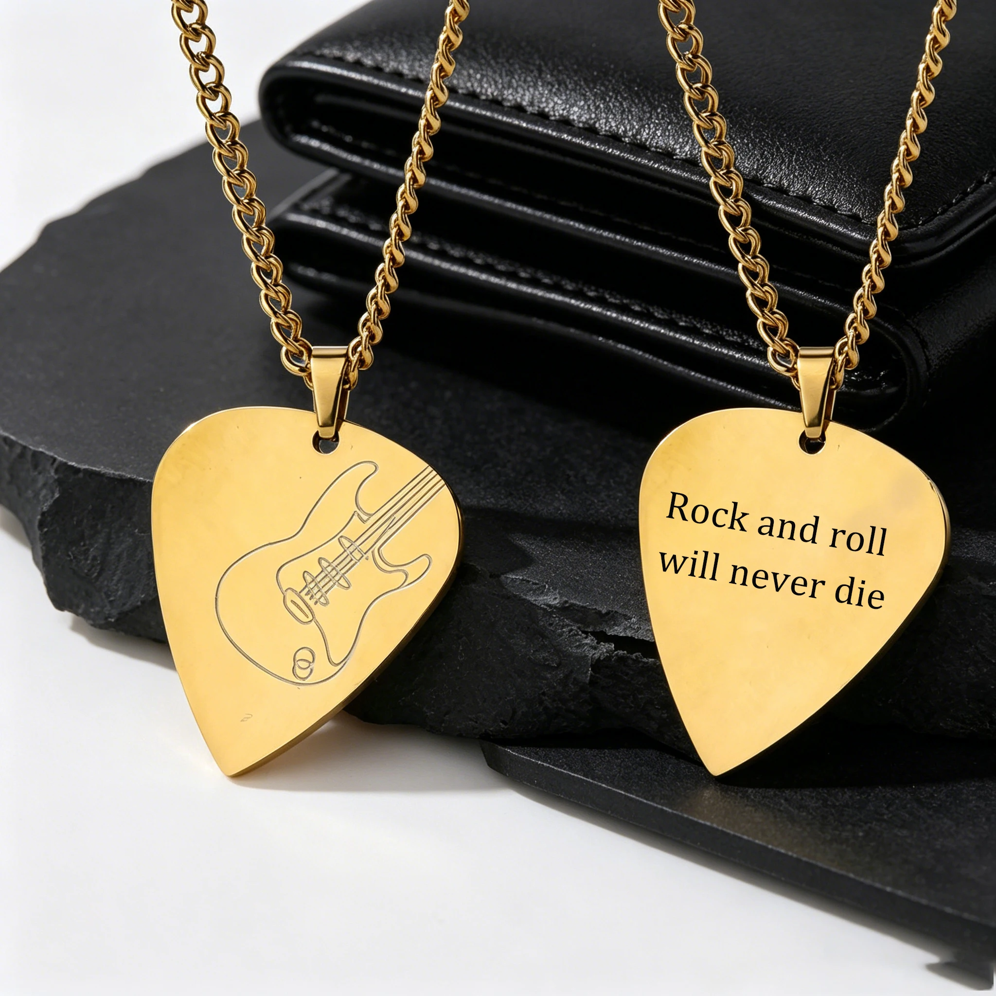 Acheerup Personalized Engrave Text Guitar Pick Necklace for Men Boy Stainless Steel Punk Pendant Collar Jewelry Music-lover Gift