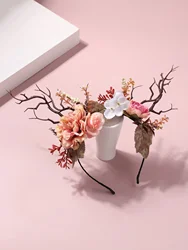 Deer Horn Hair Hoop Children's Fairy Headwear Female Branch Flower Headwear Accessories