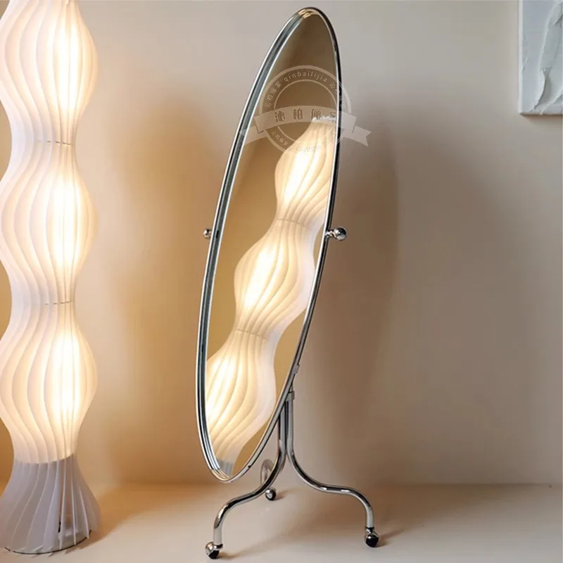 YJQ surfboard special-shaped full-body full-length mirror rotatable stainless steel studio floor mirror with roller