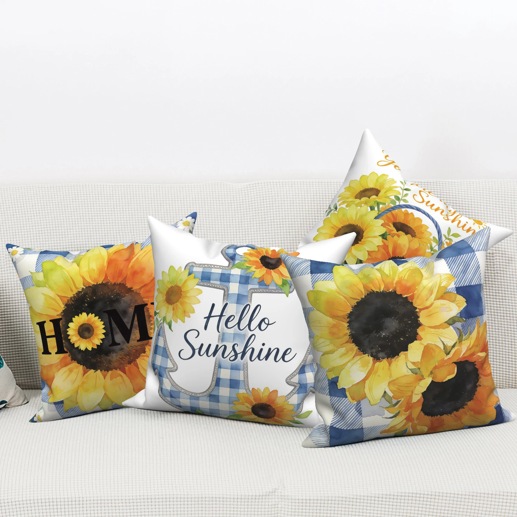 Sunflower Pillow Covers 4 Pack Summer Farmhouse Floral Throw Pillowcases Polyester Linen Fabric for Bedroom Living Room Decor