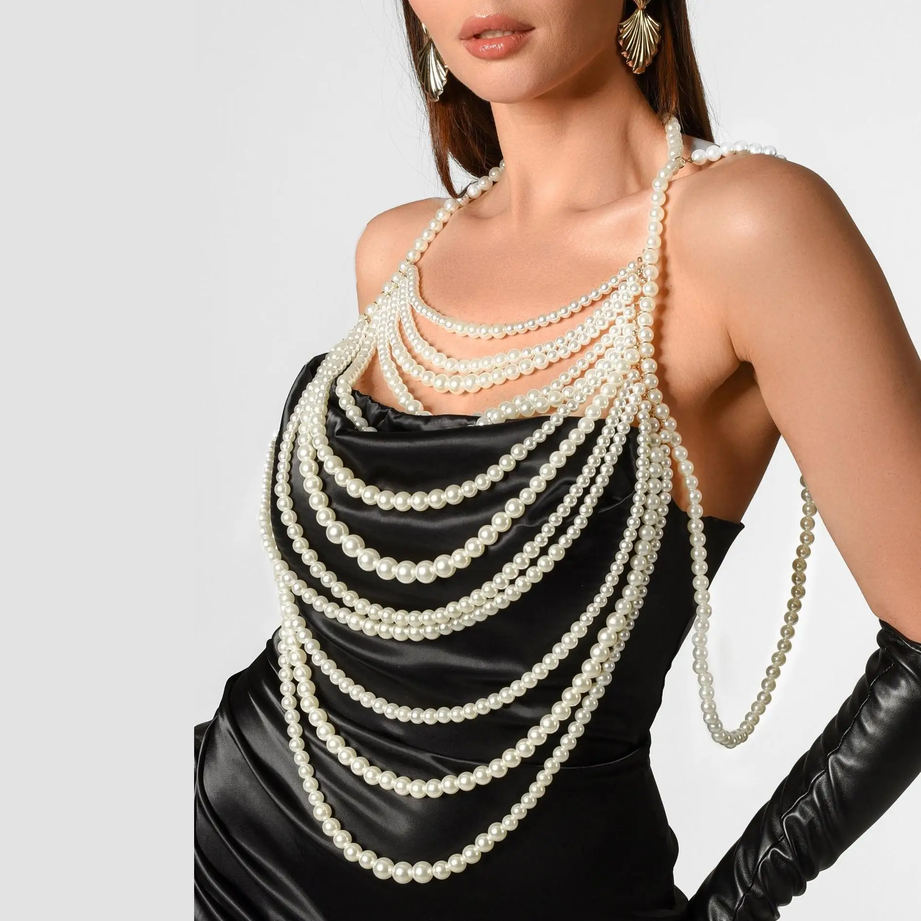 Pearl Necklaces, Chest Chains, Outerwear Decorations, Fashion, Sexy, Women's Clothing Accessories for Photography