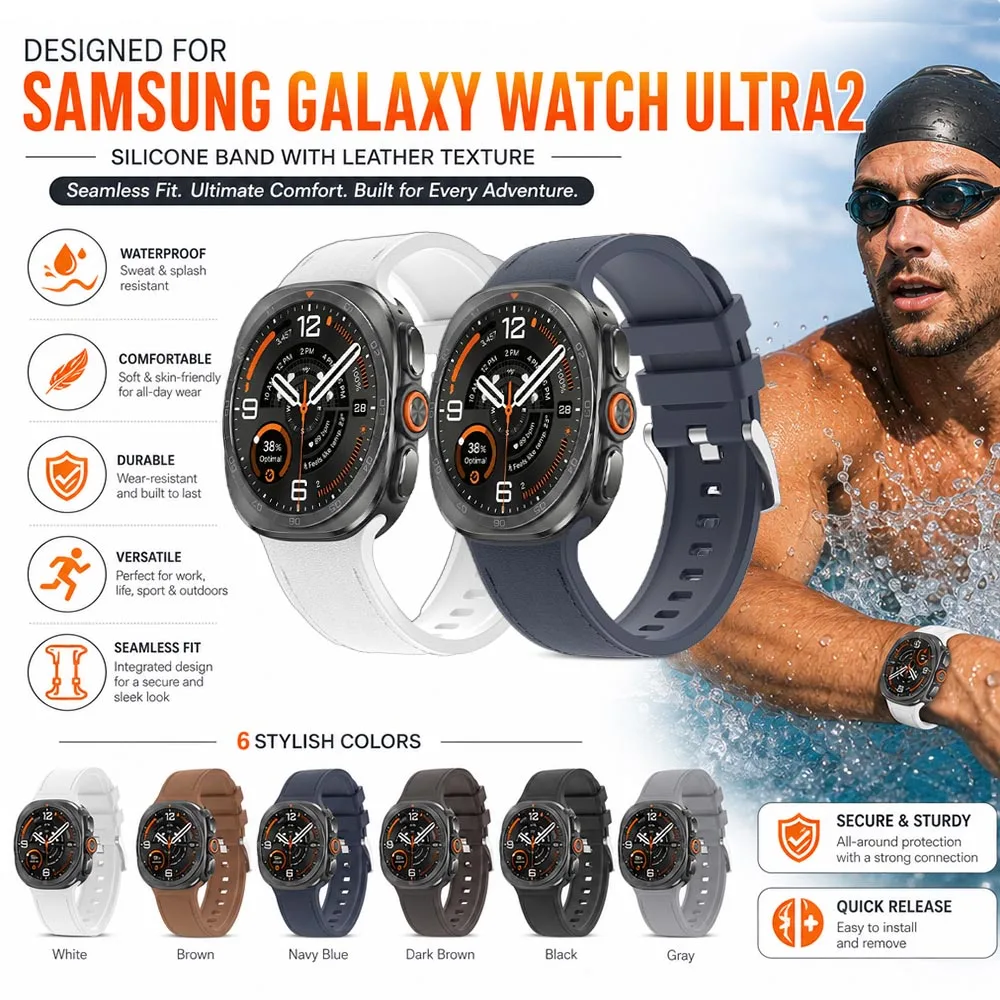 Silikonarmband für Samsung Galaxy Watch Ultra 2, Leder-Texturarmband, Outdoor-Armband für Samsung Galaxy Watch Ultra 2.