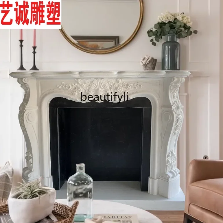 Marble fireplace stone carving French marble white jade decorative natural stone carving mantel