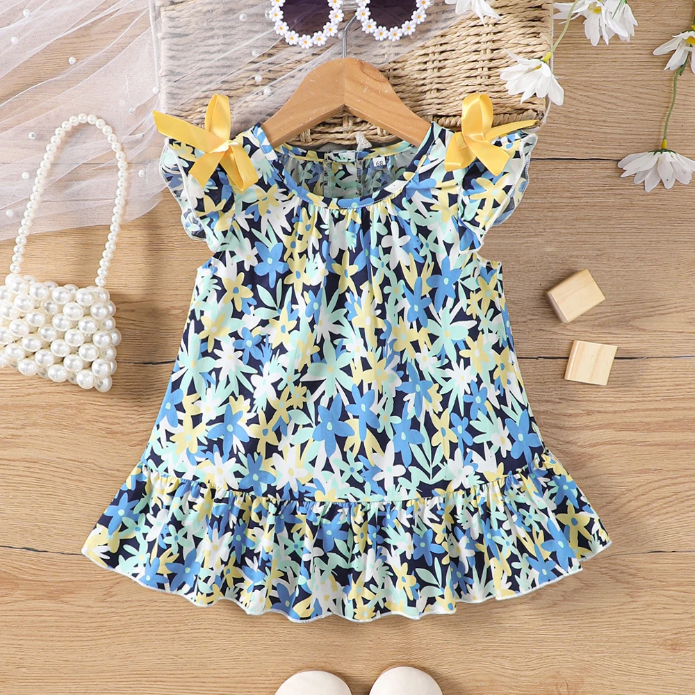 

Girls Baby Cute Floral Ruffled Dress Toddler Girls Sleeveless Sundress Casual Bowknot Infant Outfit