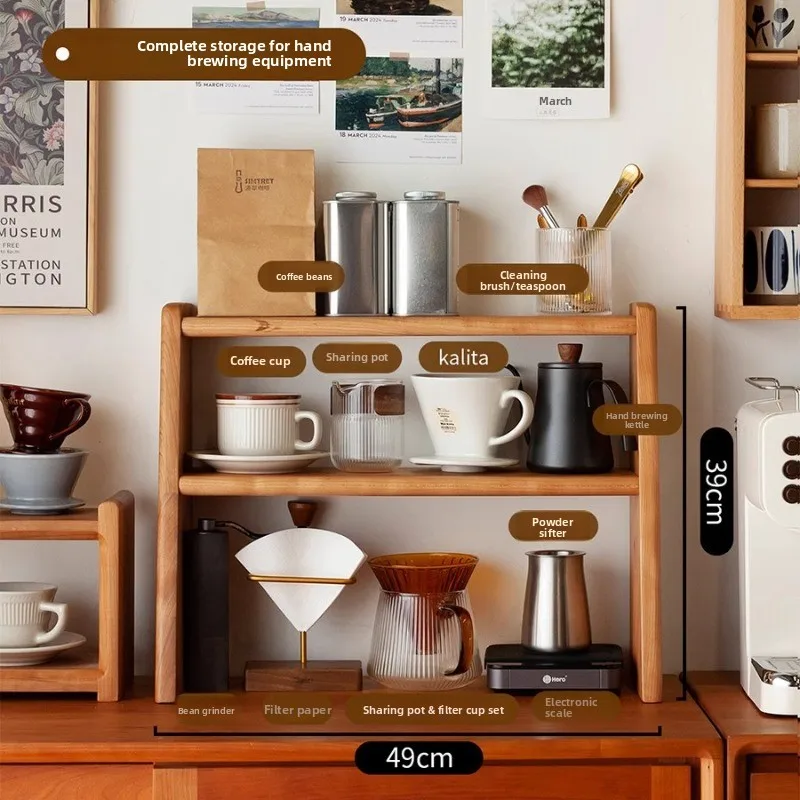 

Scandinavian Solid Wood Multi-Tier Storage Shelf Cup Holder Coffee Corner Organizer Display Rack for Mugs And Cups Living Room