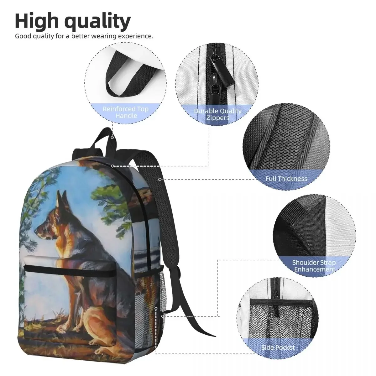 German Shepherd Oil Painting Backpack Daypack Large Capacity Kids BookBag School Bag Shoulder Bags for Men Women