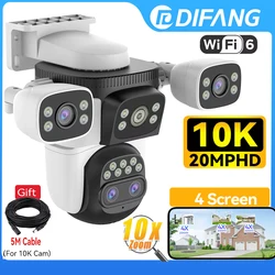 야외 4 화면 감시 네트워크 캠, 10K UHD, WiFi6, 10X 줌, PTZ, 20MP 비디오 감시, 스마트 홈