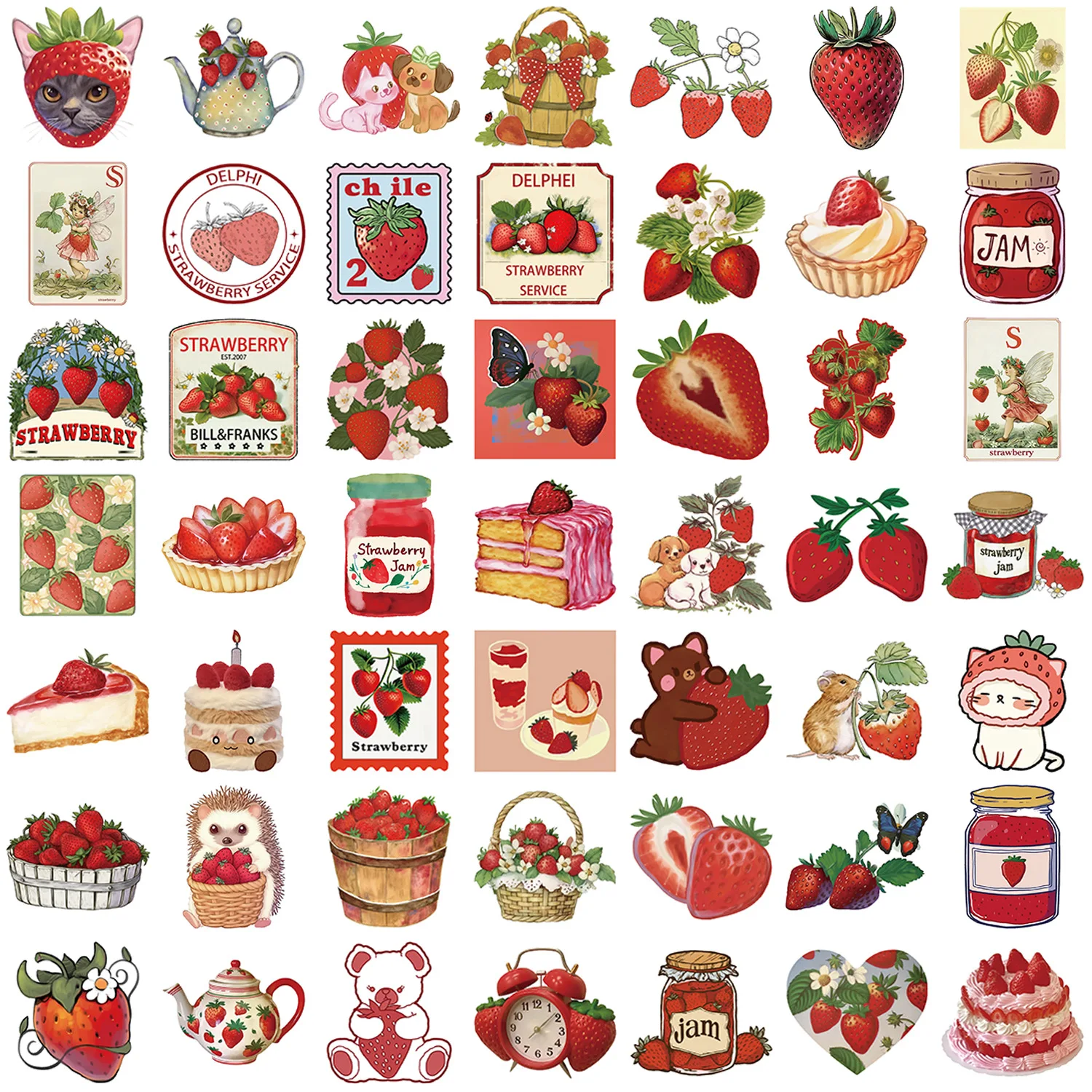 50PCS Strawberry Dessert Stickers Ins Style  Graffiti Stickers DIY Diary Phone Case Handmade Scrapbook Aesthetic Stickers