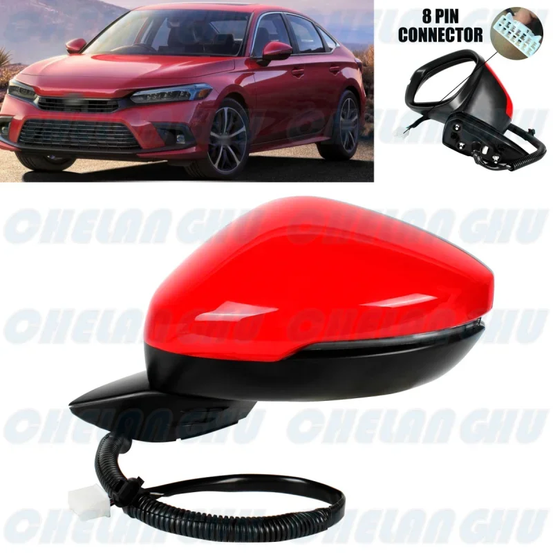 

For Honda US Version Civic 2022 2023 Left Side 8 Pins Red Painted Power Adjust Blind Spot Power Fold Turn Lamp Mirror Assembly