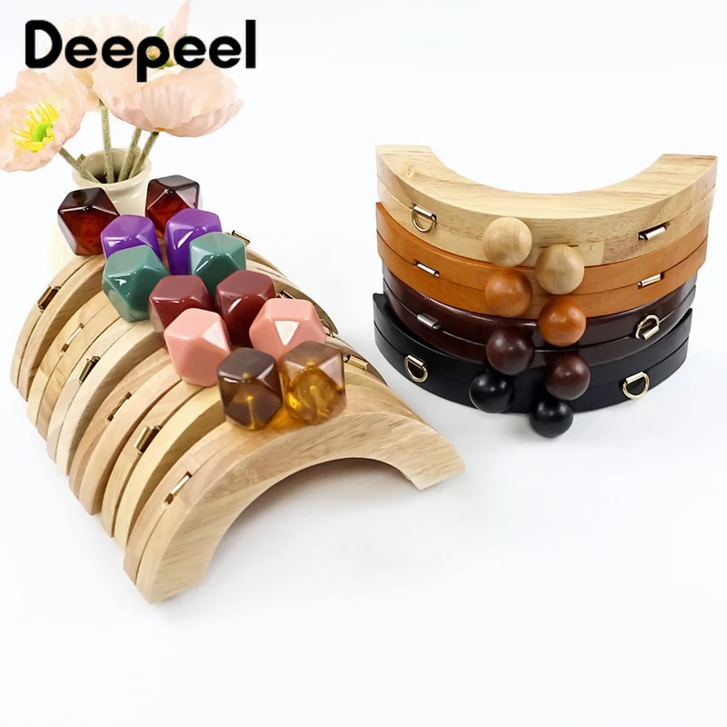 1Pc 14cm Colored Beads Mini Wooden Bag Handle Purse Frame Kiss Clasp Wood Wallet Clourse Clip DIY Bracket Bags Accessories