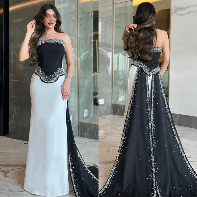 

Aleeshuo Vintage Mermaid Long Prom Dresses Sexy Strapless Pleat Beaded Embroidery Party Dress Open Back Floor-Length Customized