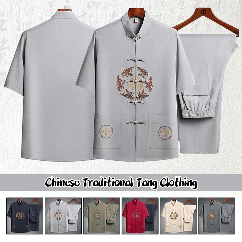 

Male Spring Summer Chinese Traditional Tang Suit Kung Fu Shirt Top+pants Wing Chun Garment Tops Pants Set Tai Chi Shirts