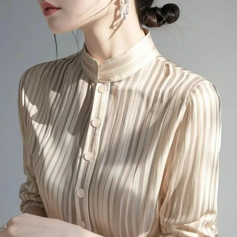 

Французские женские блузки в полоску, корейские рубашки, модные свободные весенне-осенние винтажные костюмы, женские топы с длинными рукавами