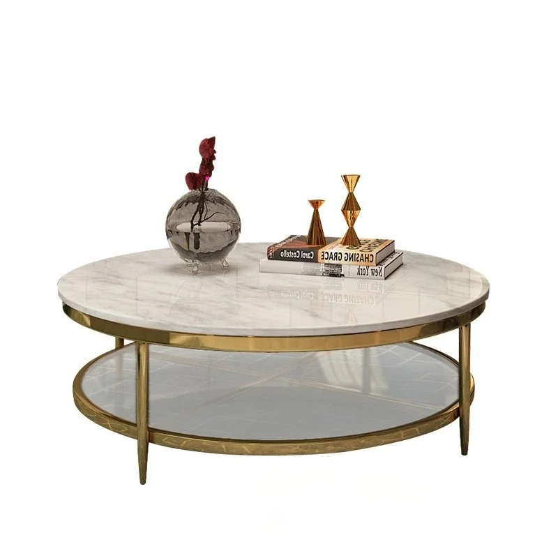 

Modern light luxury living room marble tea table high-end hotel club stainless steel coffee table