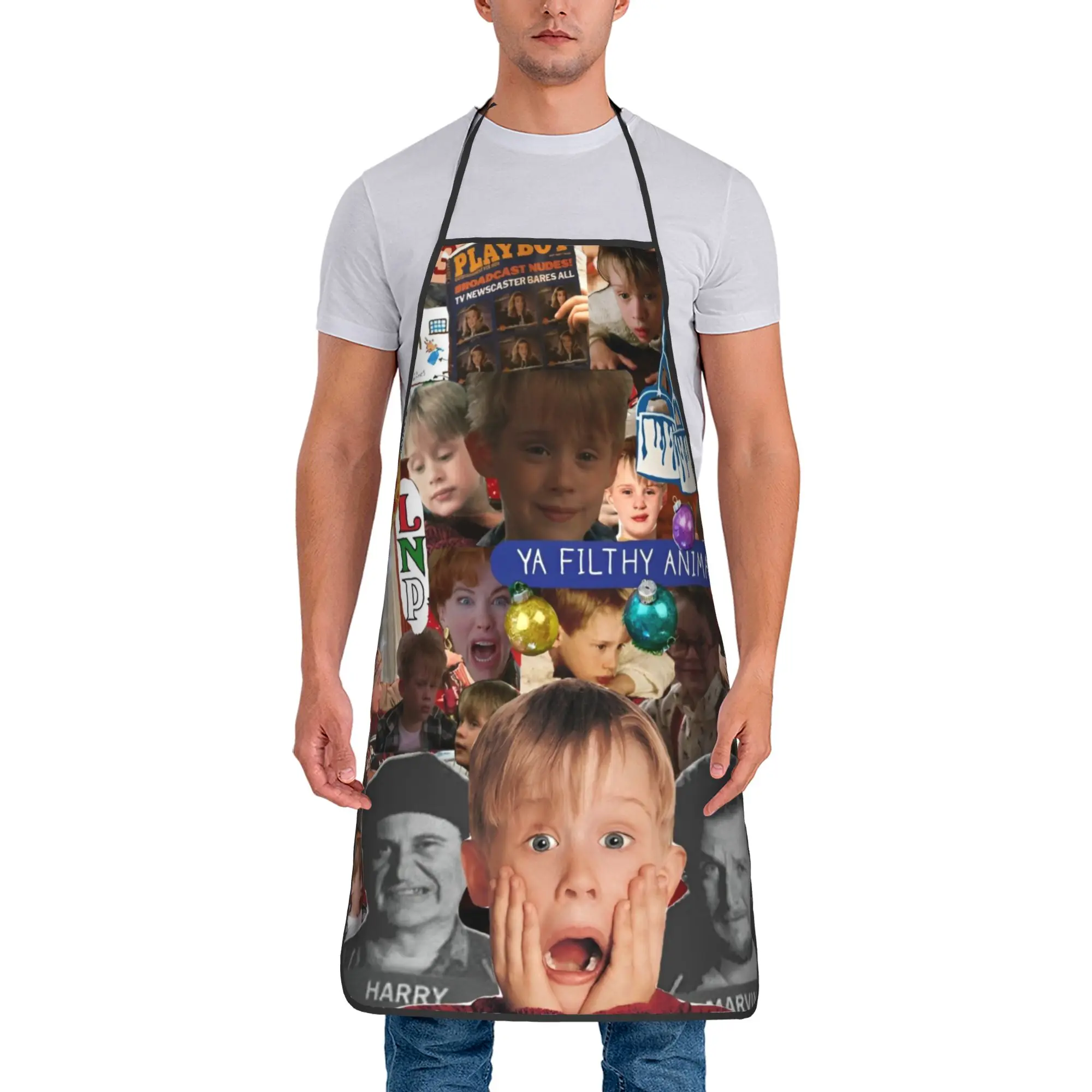 

Водонепроницаемый дышащий полиэстеровый фартук-нагрудник с коллажем МакКоллэй Кулкина из фильма «Один дома» (Кевин), для приготовления пищи, для взрослых мужчин и женщин, аксессуар