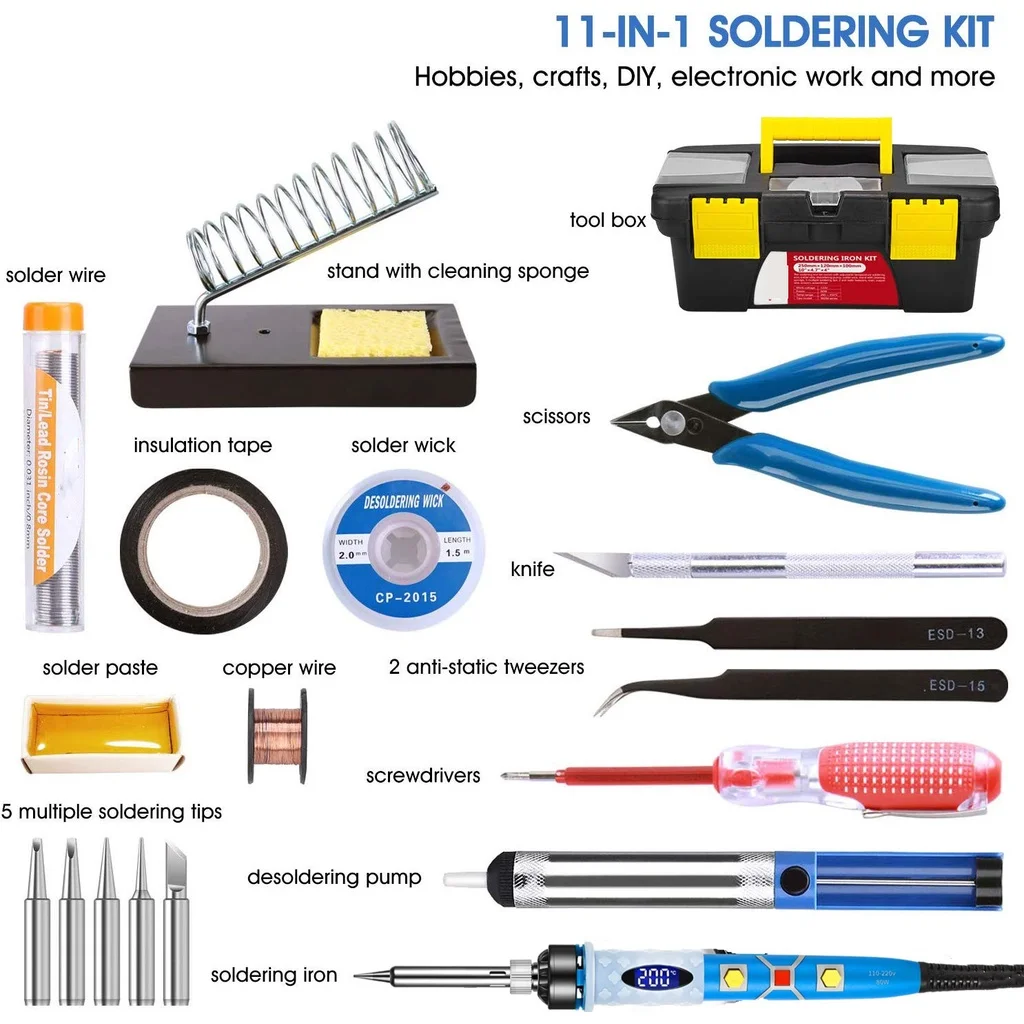 20pcs Portable Toolbox Electric Soldering Iron Kit 220V 110V 80W Welding Solder Rework Station Heat Pencil Repair Tools