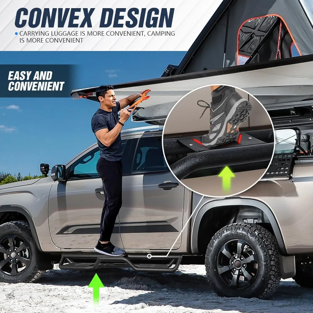 Pedane gradini laterali compatibili con Toyota Tacoma doppia cabina/equipaggio 2005-2023, barra Nerf design a due scale, auto per carichi pesanti