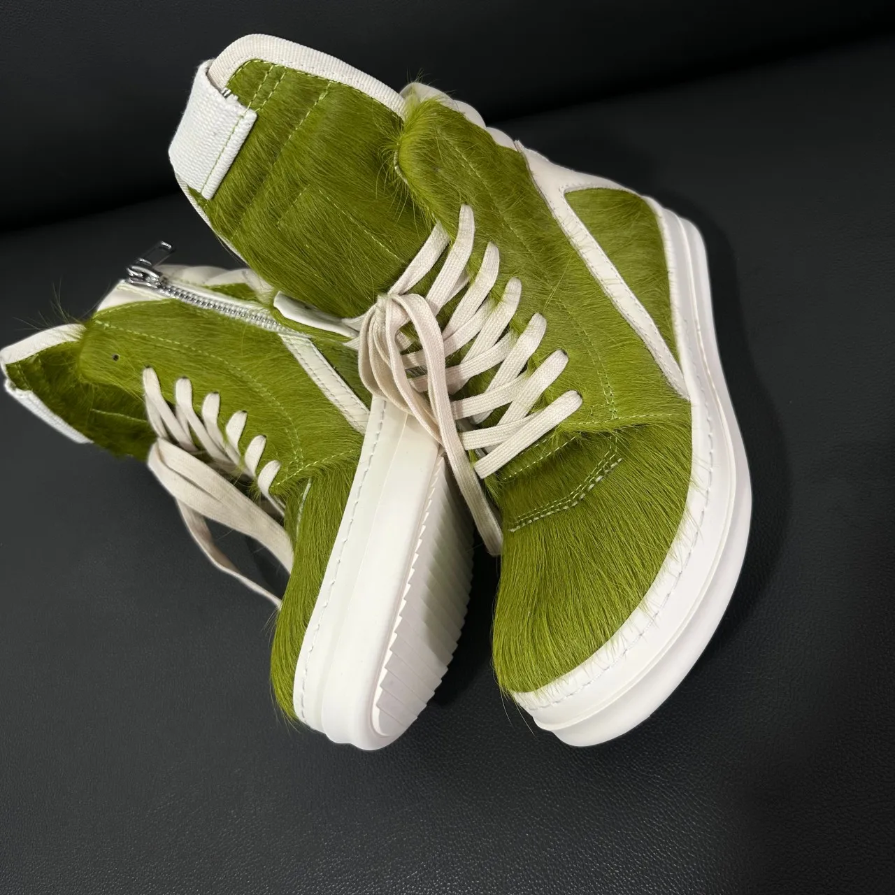 

Fashion Men Ankle Boot Green Horsehair Boots Women Sneaker Black Horse Hair High Top Shoe Ro Luxury Casual Shoes Zipper Sneakers