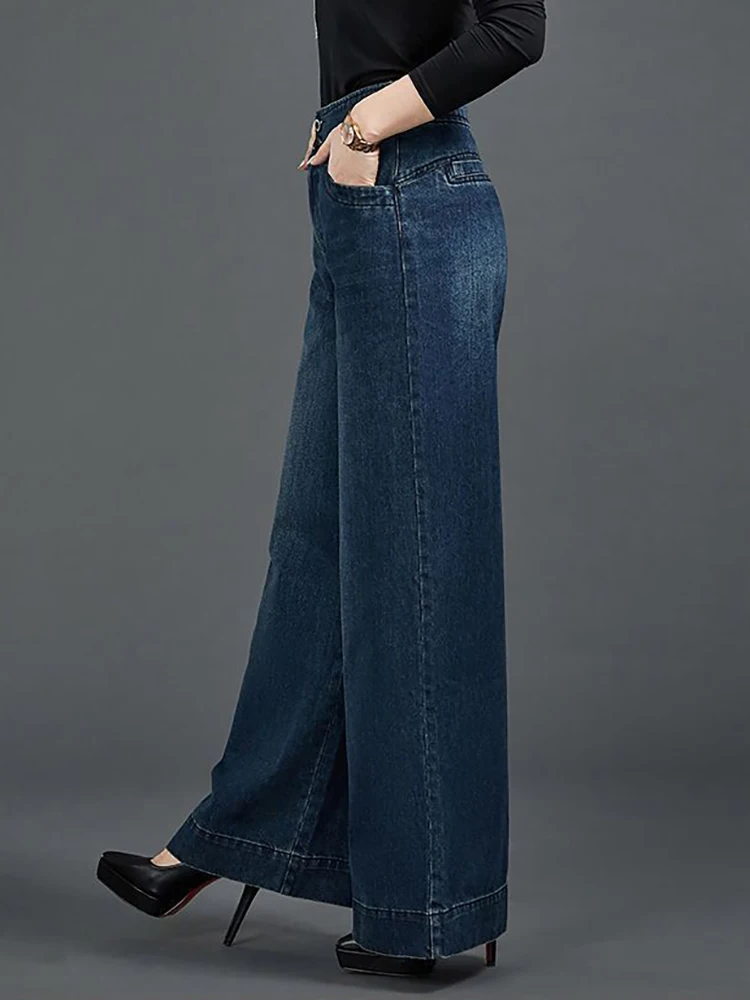 2024 Spring and Summer New High Waist All-Matching Casual Wide-Leg Pants Thin Jeans Women's Loose Slimming Draggle-Tail Straight