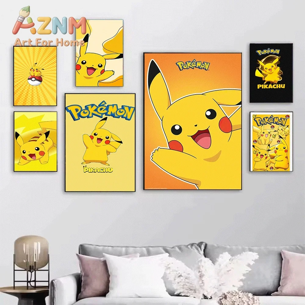 Lightning Burst Pop Art Pikachu Pokemon Canvas Wall Art No Frame Anime Print Poster Painting for Kids Bedroom Living Room Home