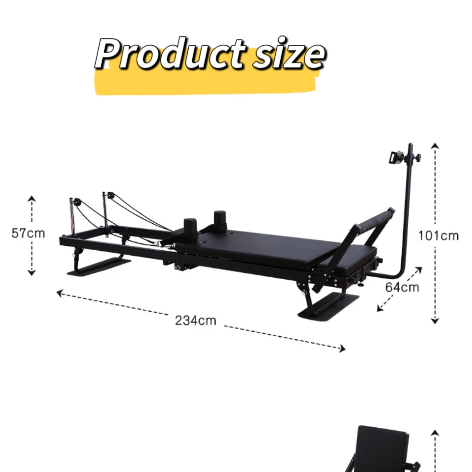 Commercial Foldable Pilates Reformer With Armrests Headrest Mobile Phone Holder New Home Pilates Foldable Yoga Bed